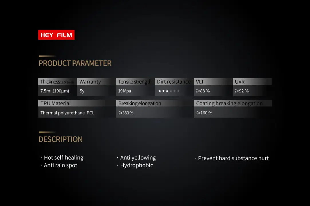 Película térmica de poliuretano para la carrocería para resistencia a la luz UV y al rayado