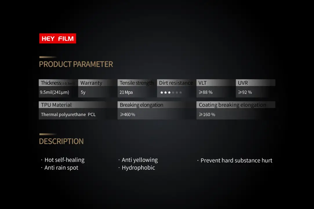 hydrophobic thermal polyurethane paint protection film